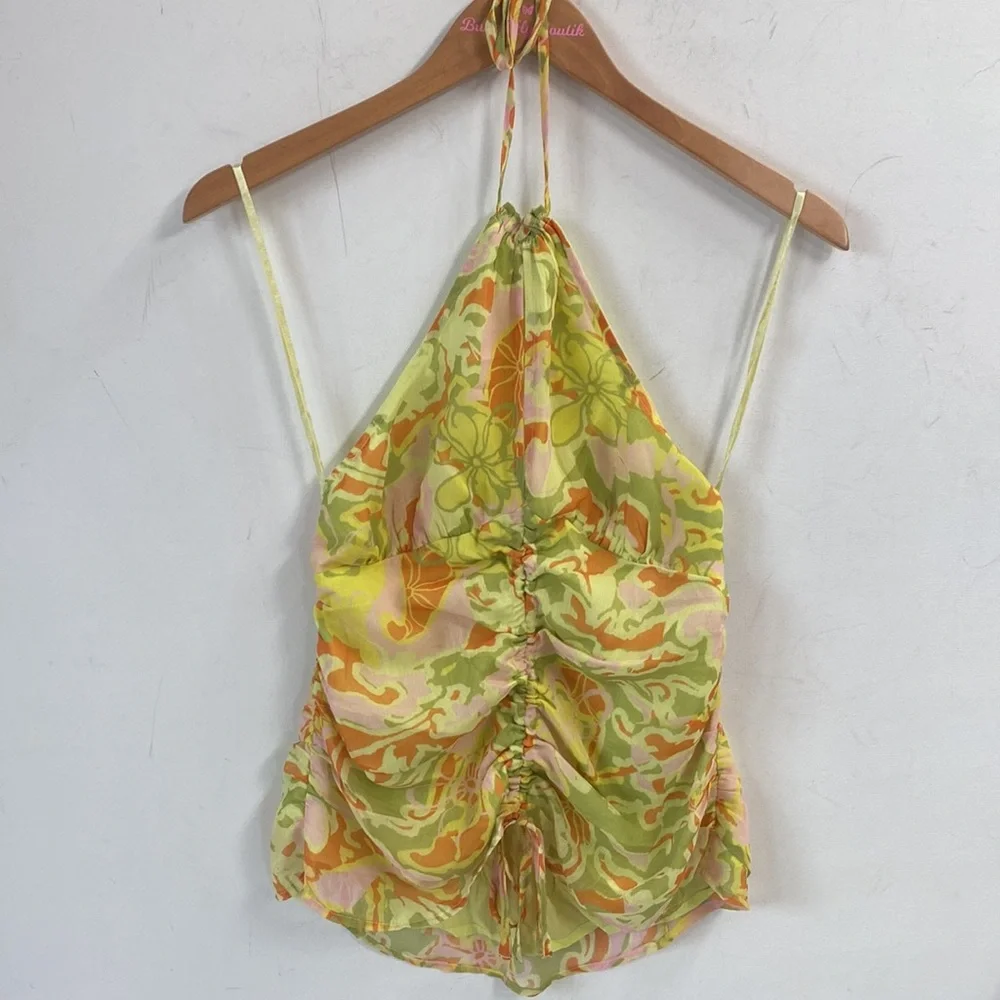 (A9) NEW Free People Kyle‎ Halter Retro Top Midnight Garden drawstring, XS, NWOT
